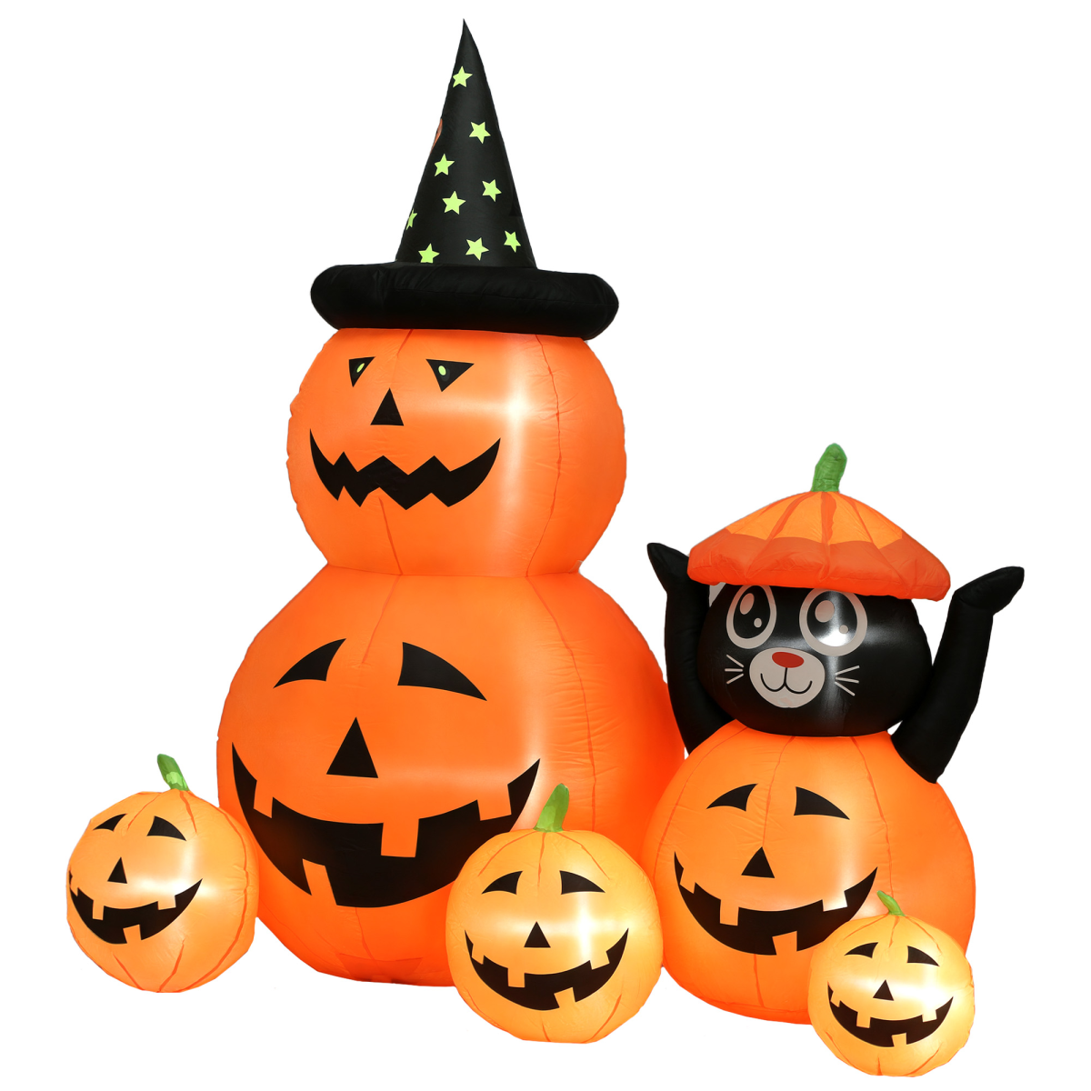 Outsunny Pumpkin and Cat with LED Lights, Halloween Inflatables Decoration