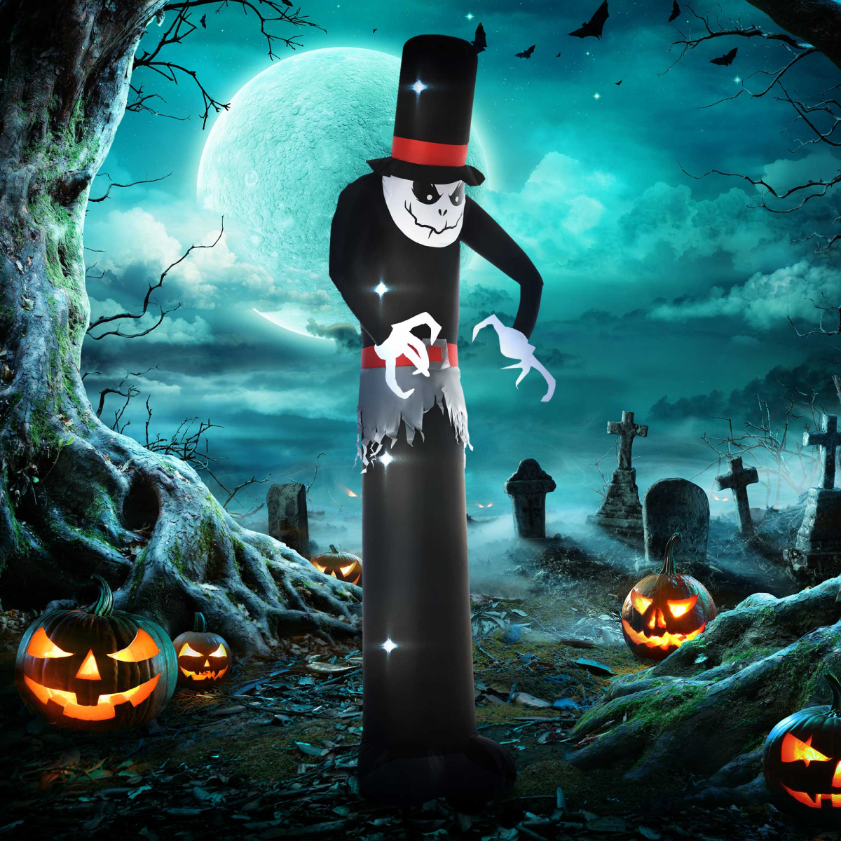 10ft Inflatable Halloween Skinny Ghost Tall Hat Blow-Up Outdoor LED Display