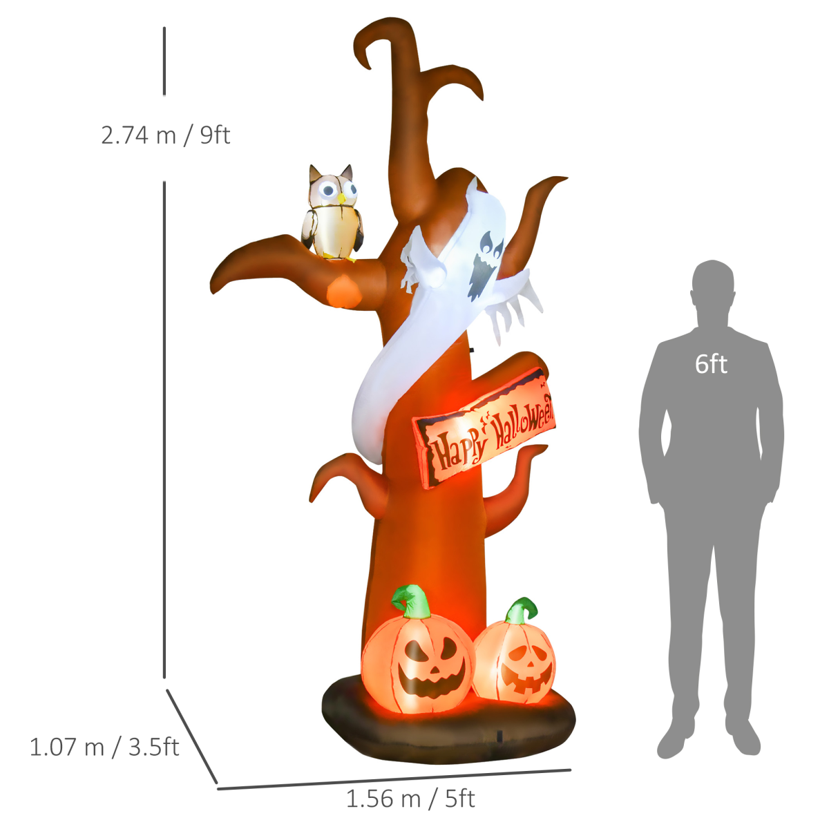 2.7m Halloween Inflatable Tree with Ghost and Pumpkin LED for Home In-Outdoor