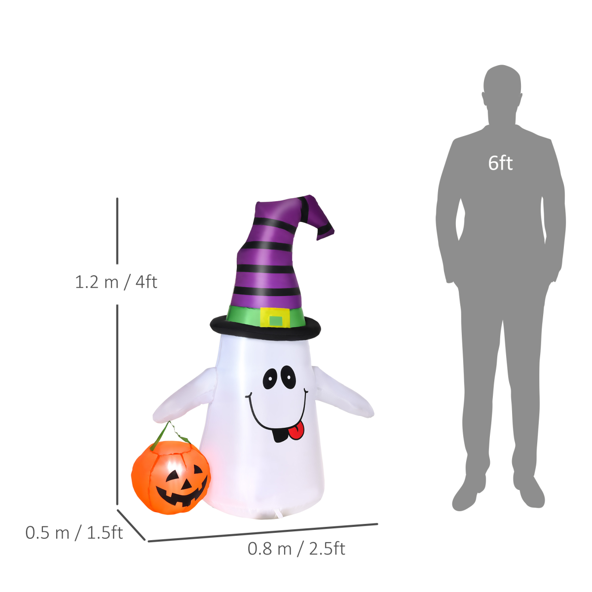 1.2m Witch Ghost Halloween Inflatable LED Pumpkin Lantern Weather-Resistant