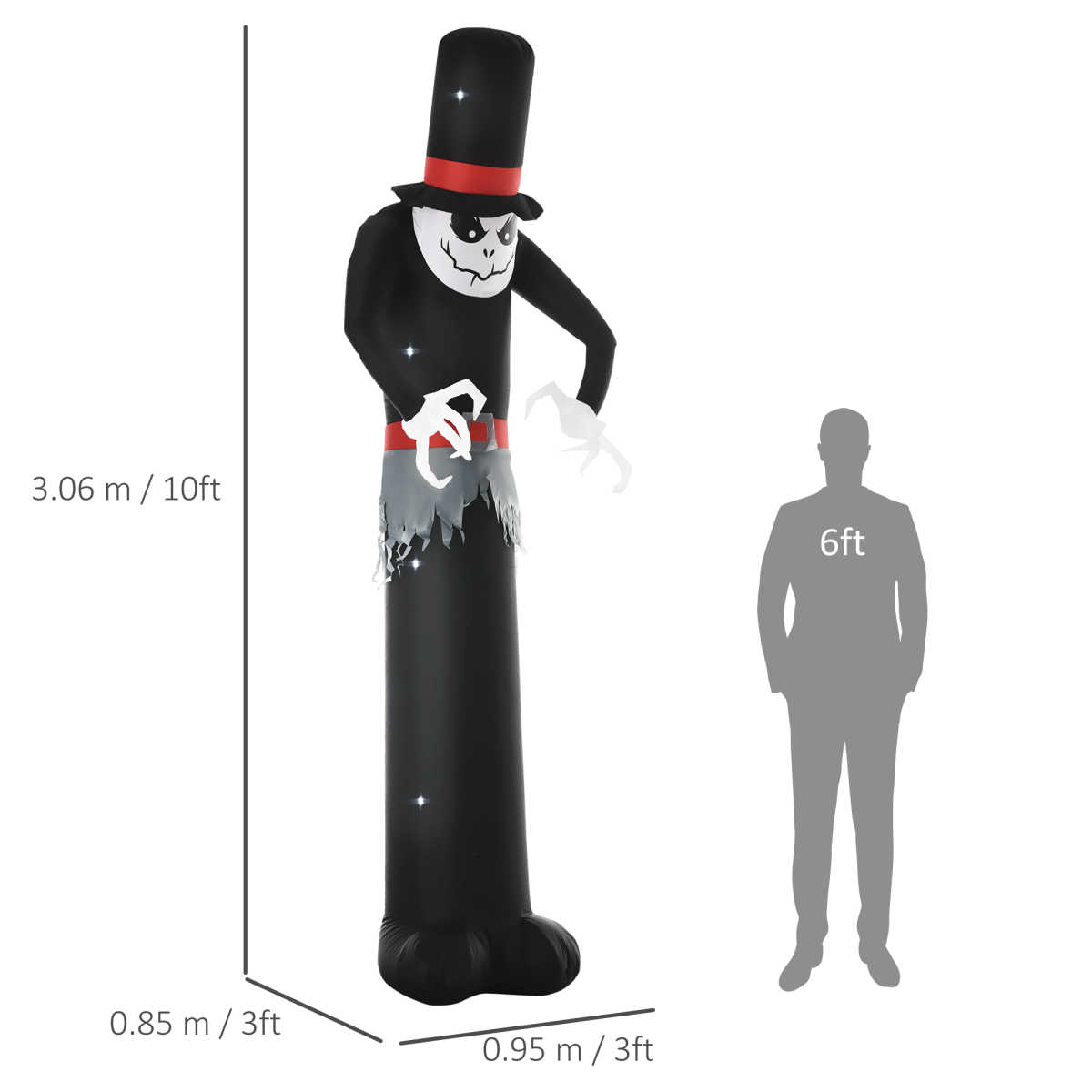10ft Inflatable Halloween Skinny Ghost Tall Hat Blow-Up Outdoor LED Display