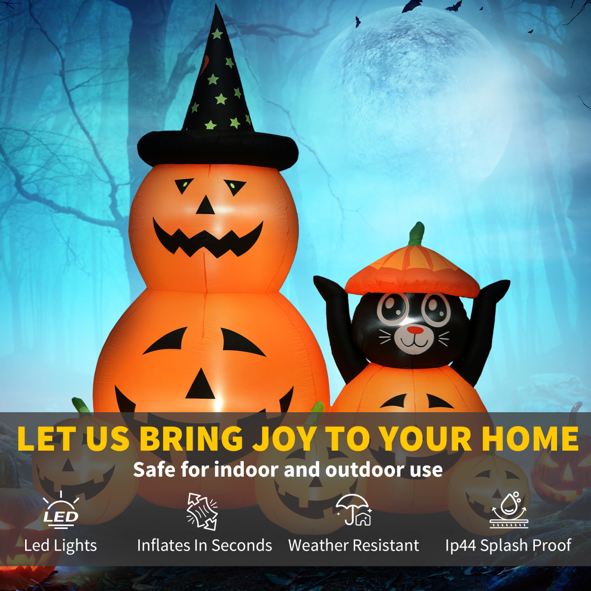 Outsunny Pumpkin and Cat with LED Lights, Halloween Inflatables Decoration