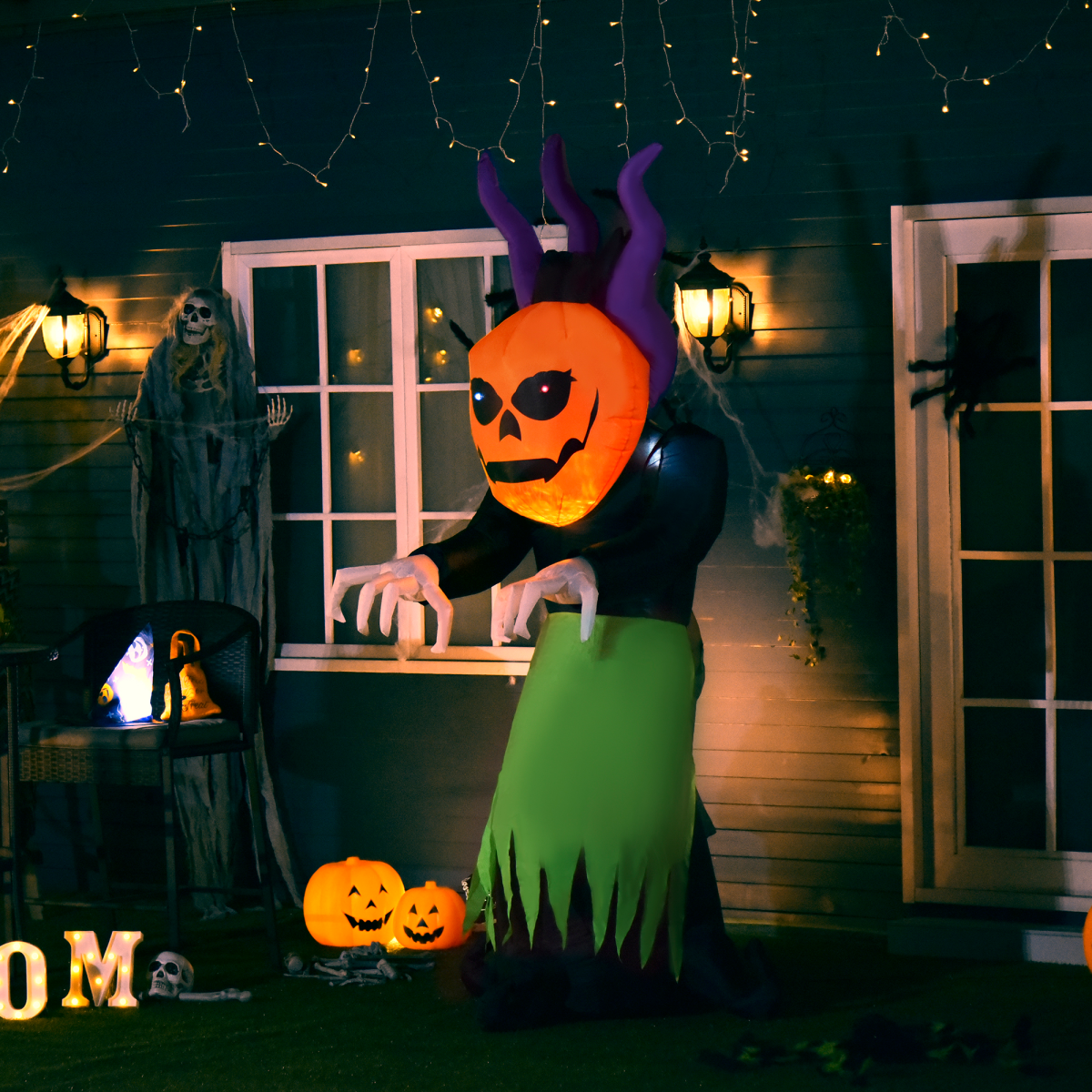 Halloween Pumpkin Ghost Inflatable LED Lighting Scary Ghoul Outdoor Kids Party