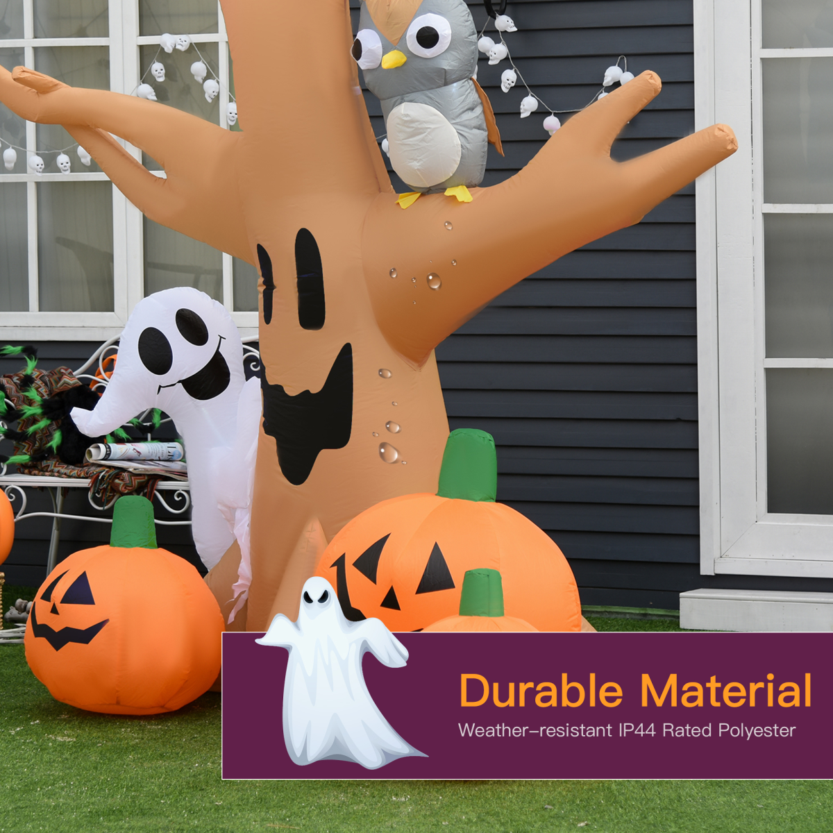 240cm Large Halloween Scary Lighting Inflatable Tree Ghost 3 Pumpkins Owl 4 LED