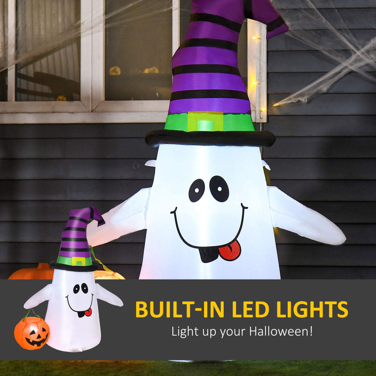 1.2m Witch Ghost Halloween Inflatable LED Pumpkin Lantern Weather-Resistant