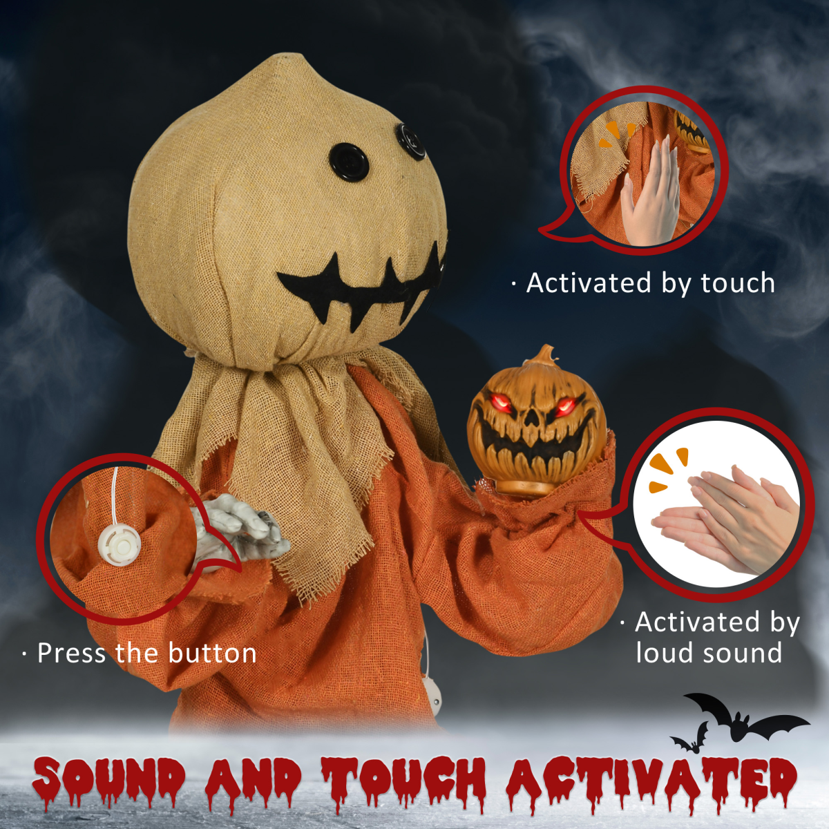HOMCOM 80cm Outdoor Halloween Witch Prop Decoration with Light Up Eyes