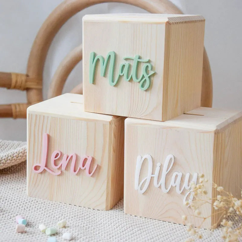 Small Personalised Children's Wooden Piggy Bank