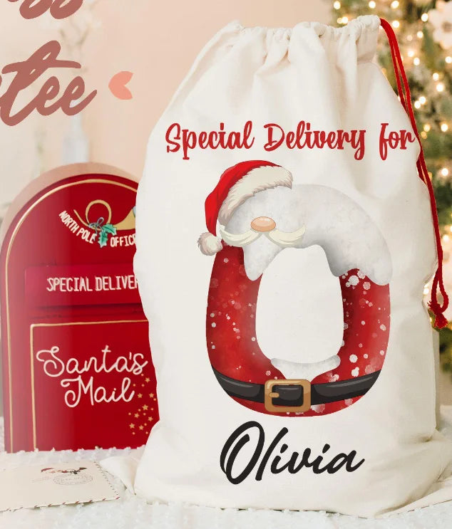 Santa Initial Personalised Christmas Gift Bag