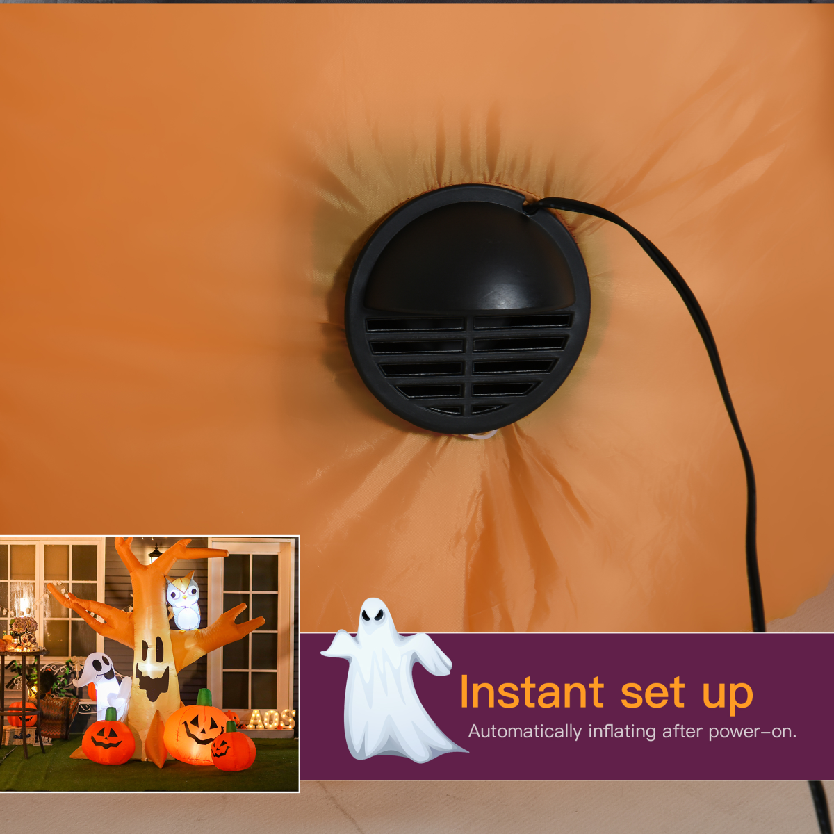 2.4m Large Halloween Scary Lighting Inflatable Tree Ghost 3 Pumpkins Owl 4 LED