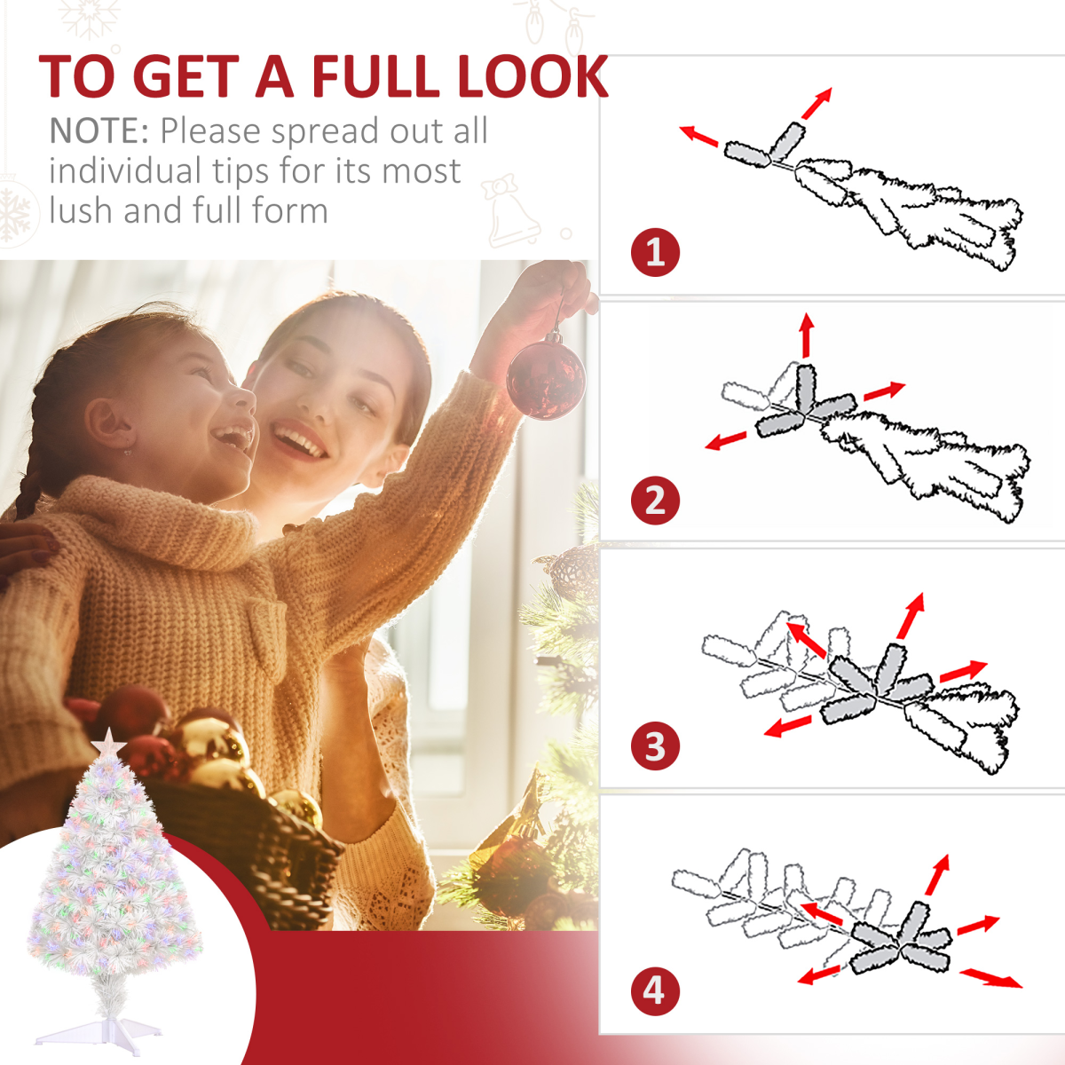 2.5FT Prelit Artificial Tabletop Christmas Tree with Fibre Table and Desk White