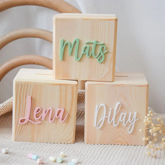 Small Personalised Children's Wooden Piggy Bank