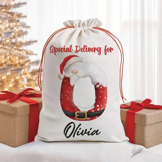 Santa Initial Personalised Christmas Gift Bag