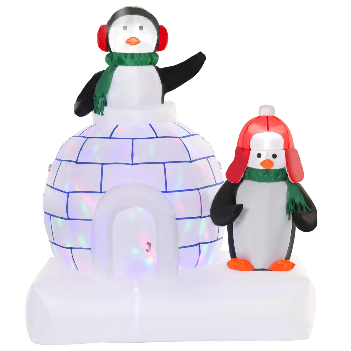 5ft Christmas Inflatable Penguins Wearing a Scarf with Ice House In & outdoors
