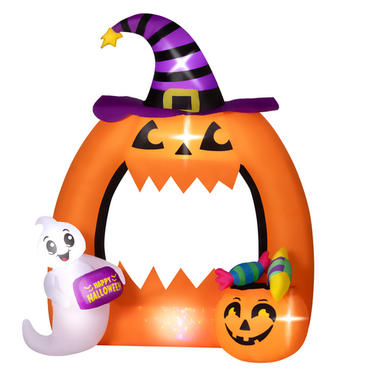 Outsunny 4.9FT Tall Halloween Inflatable Pumpkin Archway w/ Cute Ghost