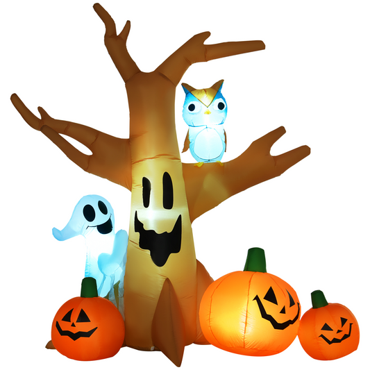240cm Large Halloween Scary Lighting Inflatable Tree Ghost 3 Pumpkins Owl 4 LED